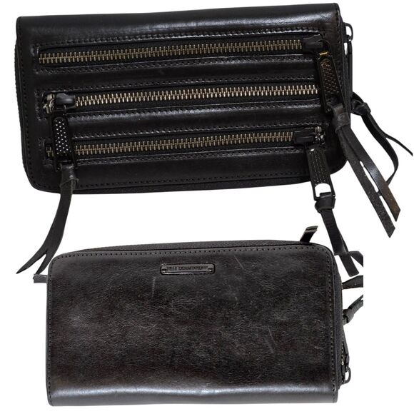 Rebecca Minkoff Black Leather Three Zipper Zip Around 7.5" Clutch Wallet - Picture 1 of 7